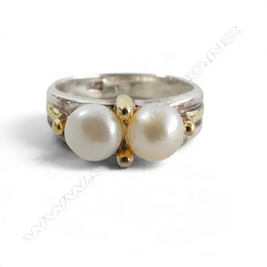 SILVER & GILT PEARL RING SZ L1/2