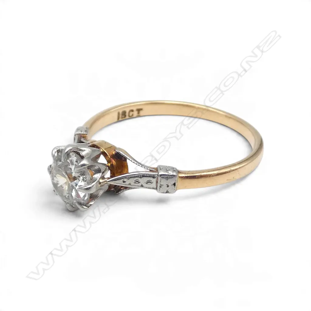 18ct GOLD, PLATINUM & DIAMOND SOLITAIRE RING, 0.70ct, I, I2-I3, 2.28gms SIZE N Image 1++