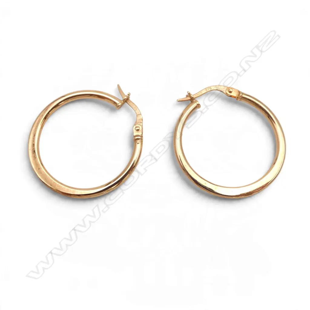 PR 9ct HOLLOW HOOP EARRINGS, 1.29gm, Dia.22mm Image 1++