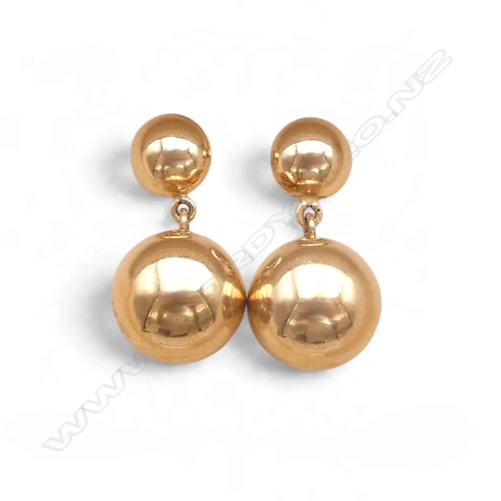 PR 9ct GOLD DROP BALL EARRINGS only 1 butterfly 2.2gms Image 1++