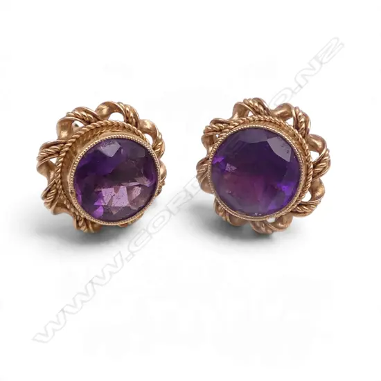 PAIR OF 9CT GOLD AND AMETHYST STUD EARRINGS 3.63gms