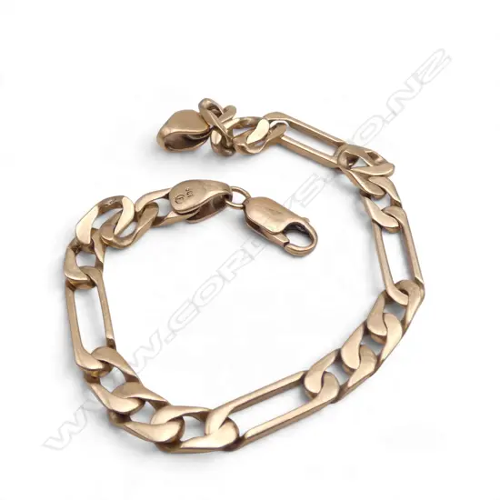 9ct GOLD FIGARO LINK BRACELET, 12.4gms, L.198mm