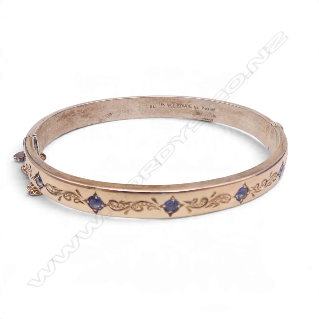 9ct 1/5th on STG SILVER BRACELET SET w 5 CEYLONESE SAPPHIRES Image 1++