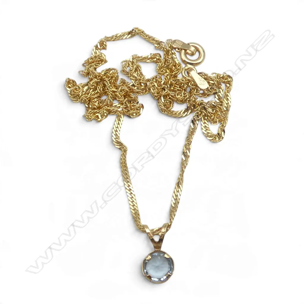 9ct SINGAPORE CHAIN & TINY TOPAZ PENDANT, L.46mm, 1.85gm Image 1++