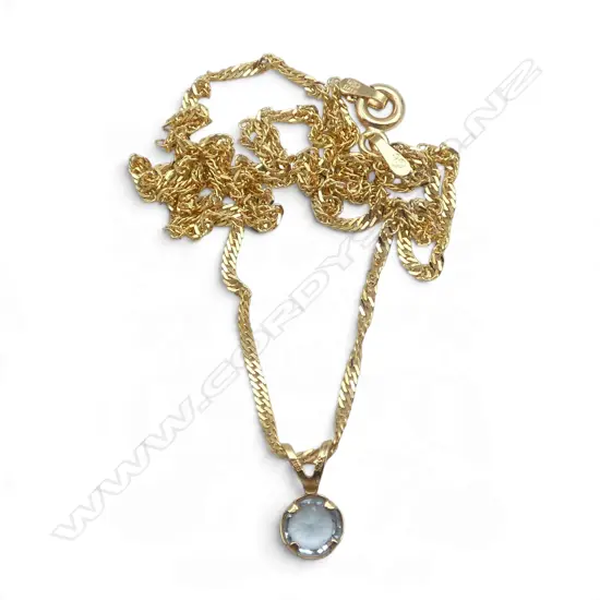 9ct SINGAPORE CHAIN & TINY TOPAZ PENDANT, L.46mm, 1.85gm