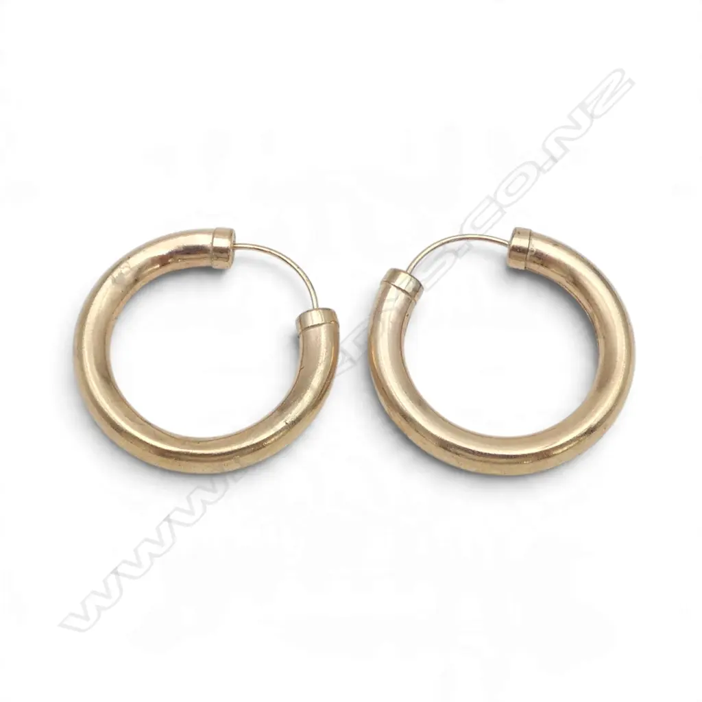 PR 9CT HOOP EARRINGS 25mm dia 1.7gms Image 1++
