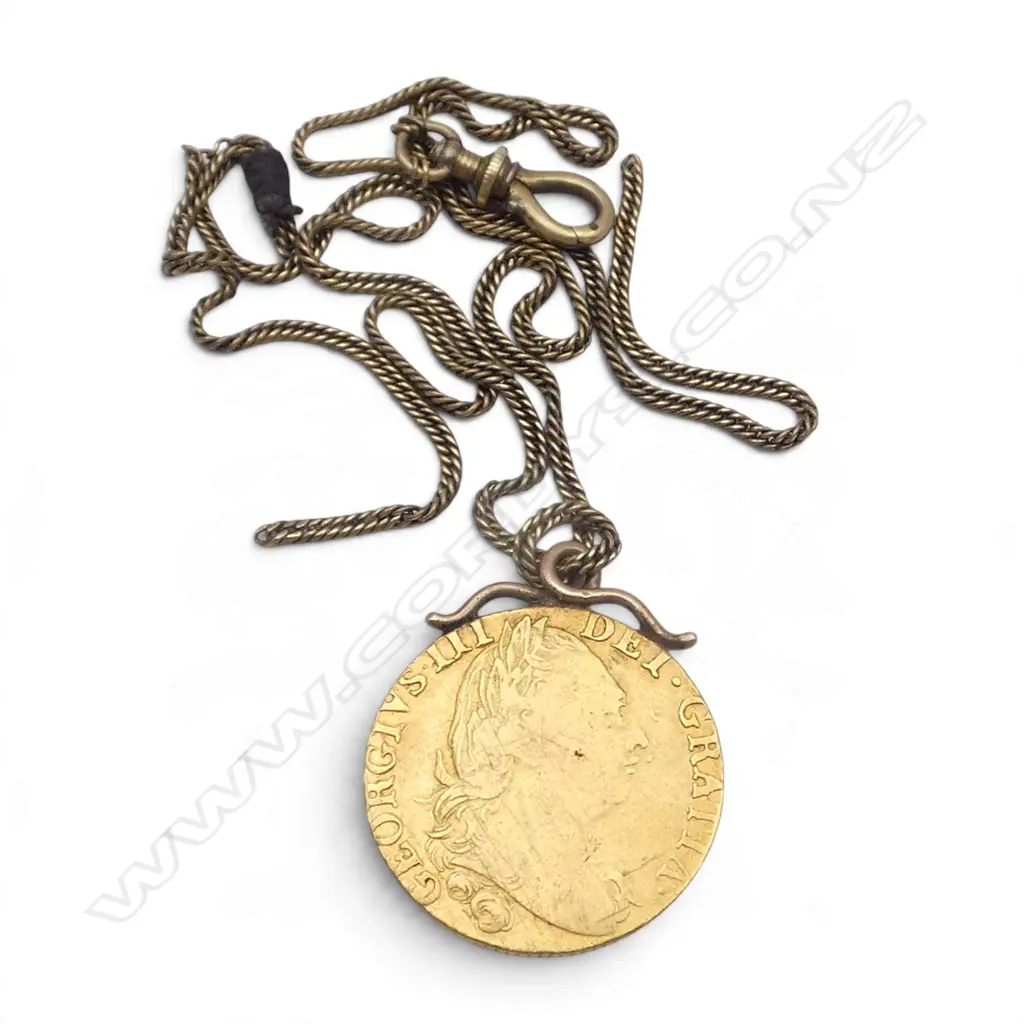 22CT GEORGE III GUINEA COIN PENDANT ON 9CT CHAIN AF (5.3gms) Image 1++