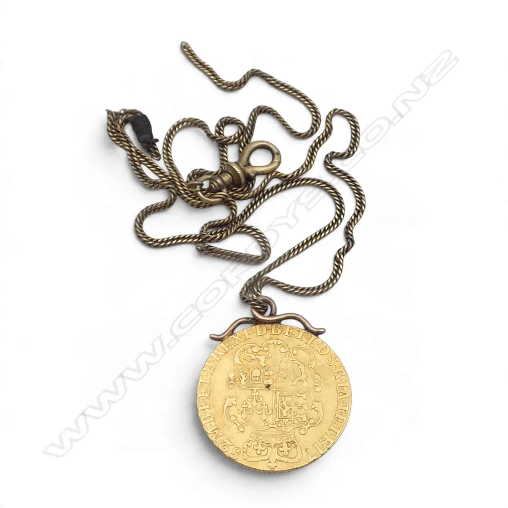 22CT GEORGE III GUINEA COIN PENDANT ON 9CT CHAIN AF (5.3gms) Image 1++