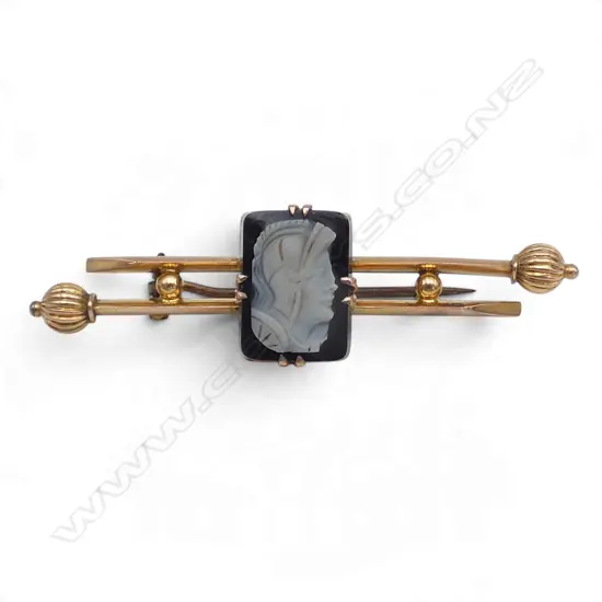 9CT CAMEO BAR BROOCH W.55mm 4.2gms