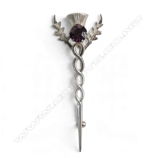 VINTAGE STG SILVER & GEMSTONE SCOTTISH KILT PIN, MAKER: W.B, L.80mm