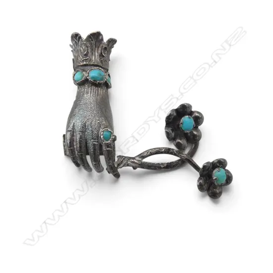 VINTAGE GLOVED HAND & TURQUOISE BROOCH