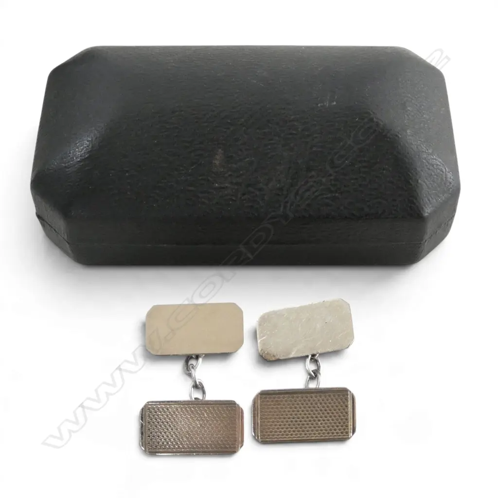 PR VINTAGE 9CT GOLD ON STERLING SILVER CUFFLINKS IN BOX, STAMPED, L.16mm Image 1++