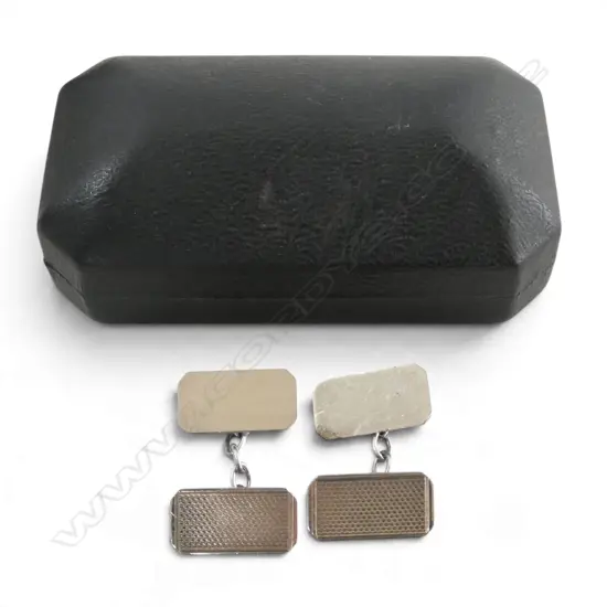 PR VINTAGE 9CT GOLD ON STERLING SILVER CUFFLINKS IN BOX, STAMPED, L.16mm