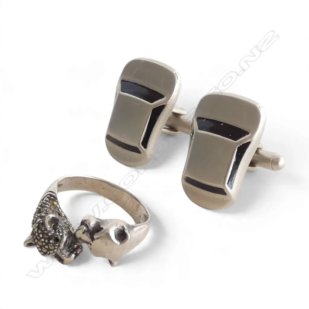 STG SILVER PANTHER RING SIZE O + PR CUFF LINKS Car design Image 1++