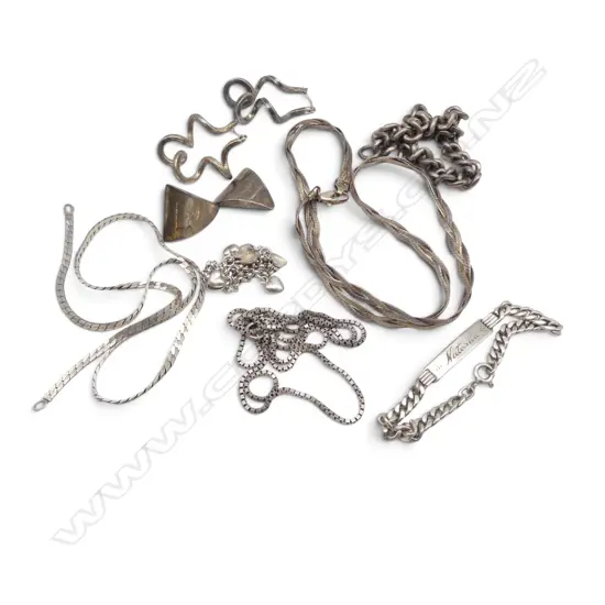 STG SILVER; 3 CHAINS, 3 BRACELETS, 4 EARRINGS, with faults, 66.57gms