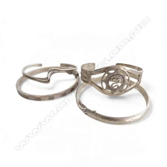 4 STG SILVER BANGLES STAMPED 925, one dented, 59gms
