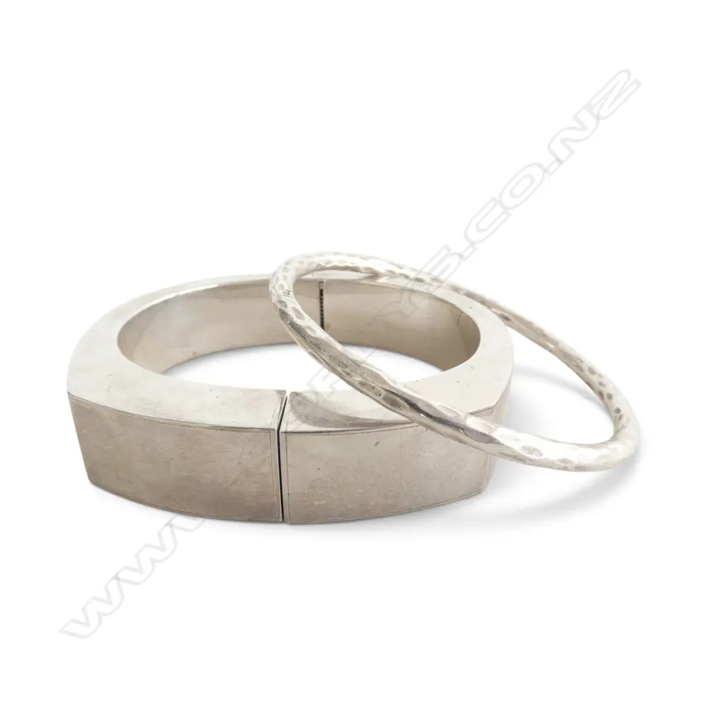 2 STG SILVER BANGLES one stamped Najo 96gms Image 1++