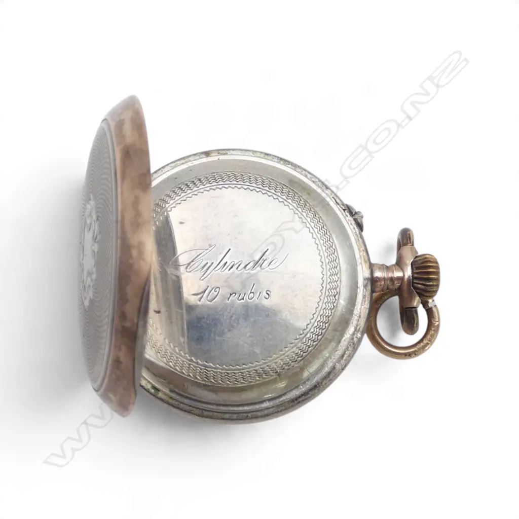 EARLY 20TthC SILVER & GILT MID SIZE POCKET WATCH enamel dial Image 1++