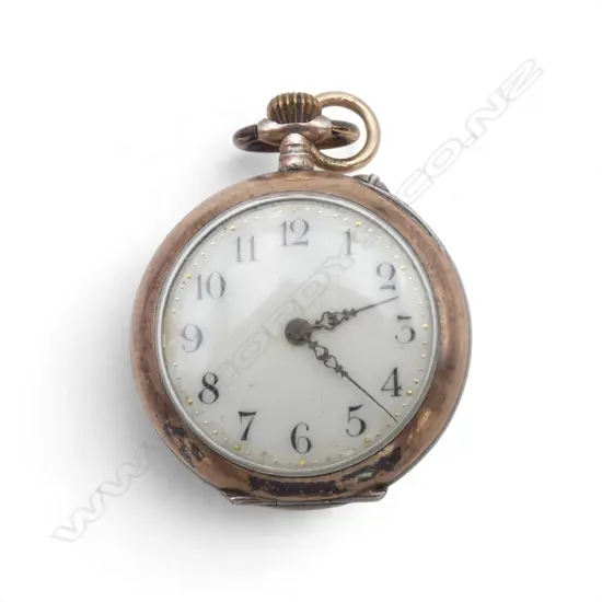 EARLY 20TthC SILVER & GILT MID SIZE POCKET WATCH enamel dial