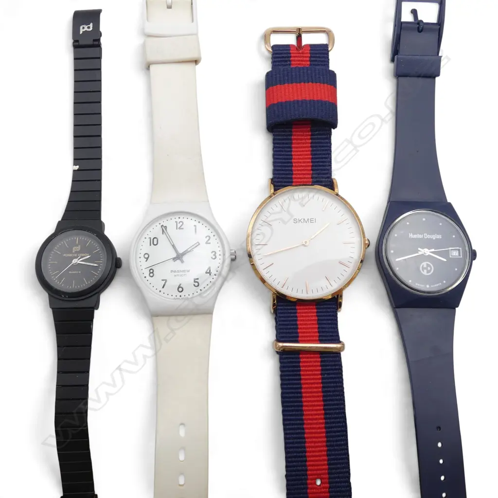 4 WRIST WATCHES; PORSCHE DESIGN, HUNTER DOUGLAS, PASNEW, SKMEI Image 1++