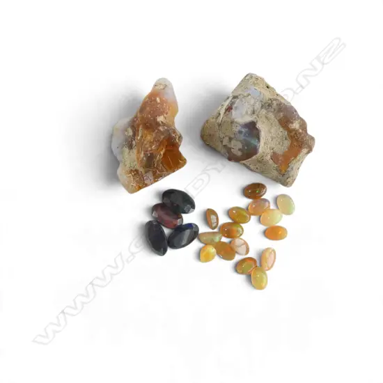OPAL PARCEL; 15 SML YELLOW OVAL, 4 DRK OVAL & 2 ROUGH OPALS  