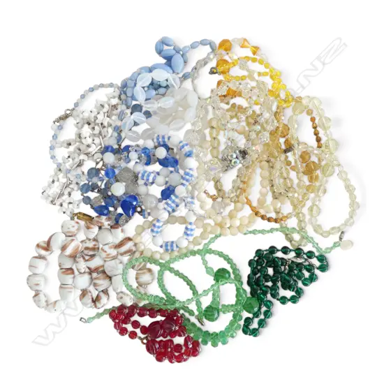 18 VINTAGE GLASS & CRYSTAL BEADED NECKLACES assorted colours