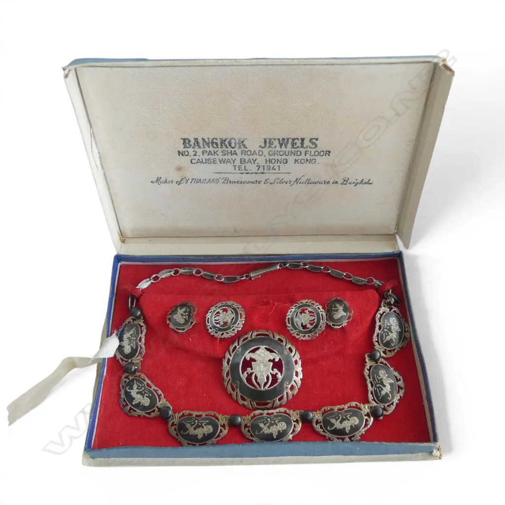 BOXED THAI STG SILVER & NIELLO 4 PCE JEWELLERY SET Image 1++