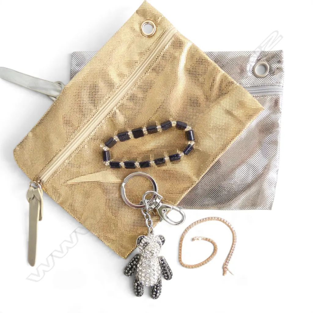 PLATED FAUX DIAMOND TENNIS BRACELET, SPARKLE TEDDY KEYRING ETC Image 1++