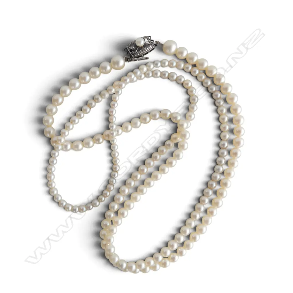 MIKIMOTO PEARL NECKLACE, GRADUATED in size with MIKIMOTO SILVER CLASP L.865mm Image 1++