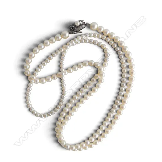 MIKIMOTO PEARL NECKLACE, GRADUATED in size with MIKIMOTO SILVER CLASP L.865mm