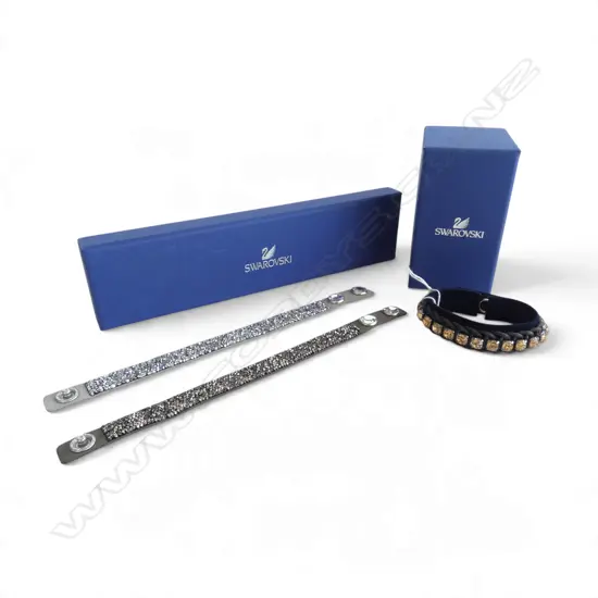 3 SWAROVSKI LEATHER & CRYSTAL BRACELETS, NEW in BOX