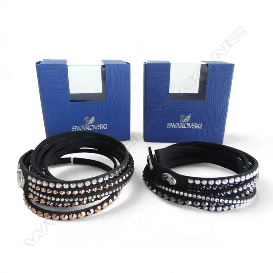 2 SWAROVSKI LEATHER & CRYSTAL WRAP AROUND BRACELETS, NEW in BOX
