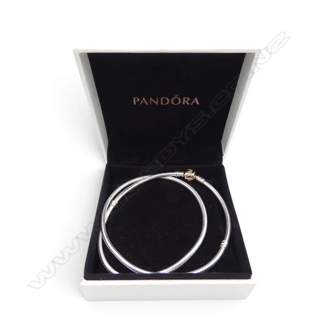 PANDORA SILVER SNAKE CHAIN NECKLACE w 14ct GOLD CLASP, L.450mm, 31gm Image 1++