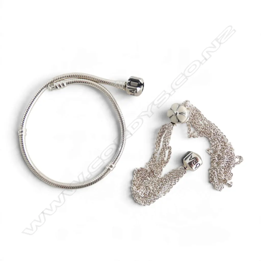 2 PANDORA SILVER BRACELETS, can be made into a short necklace, L.420mm total length Image 1++