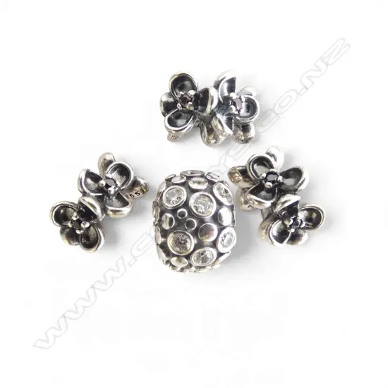 PANDORA SILVER & CUBIC ZIRCONIA CHARM & 3 SPACERS