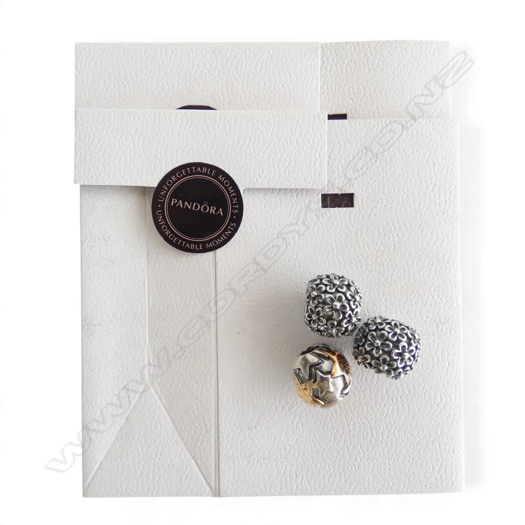 3 LRG PANDORA SILVER CHARMS one w 14ct gold star detail, 35.40gm Image 1++