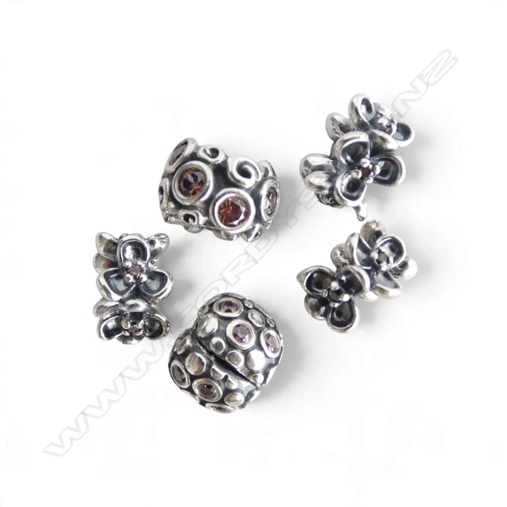 2 PANDORA SILVER & ZIRCONIA CHARMS & 3 SPACERS Image 1++