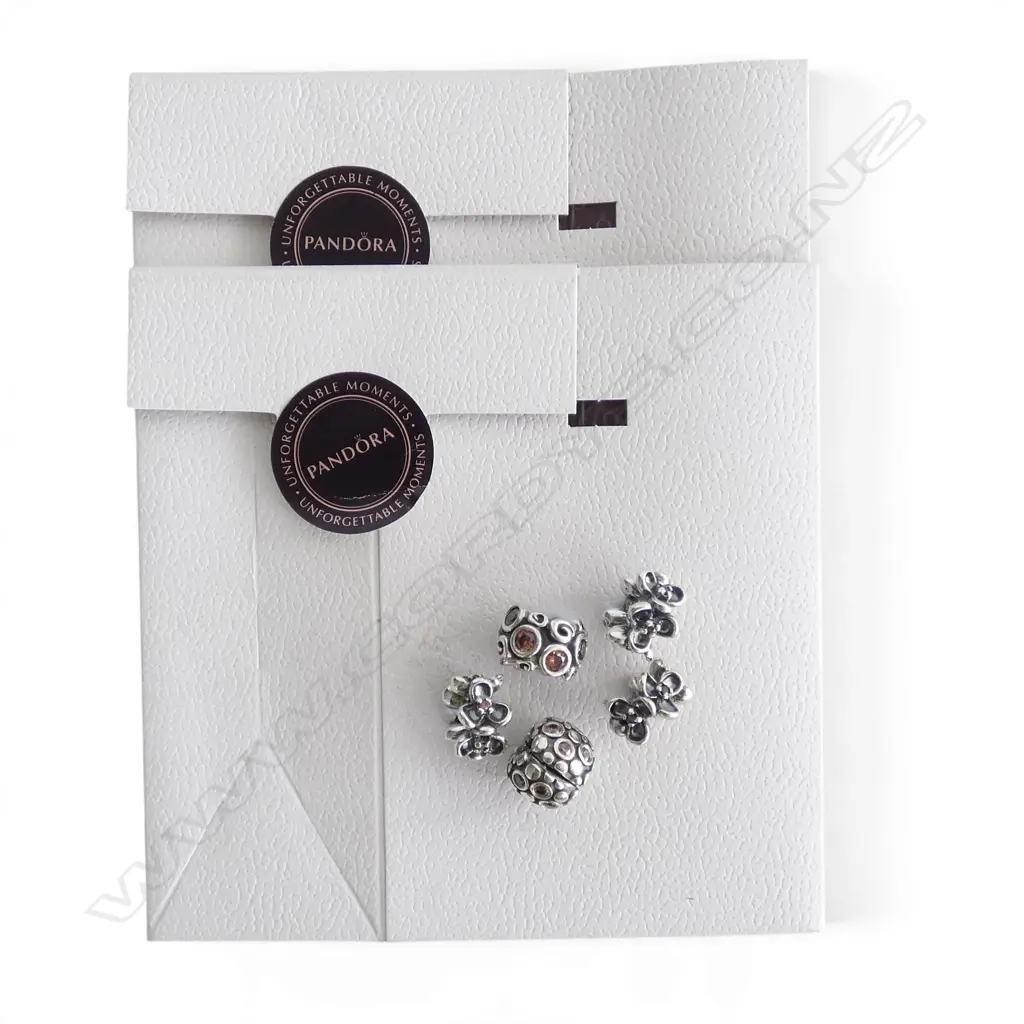 2 PANDORA SILVER & ZIRCONIA CHARMS & 3 SPACERS Image 1++
