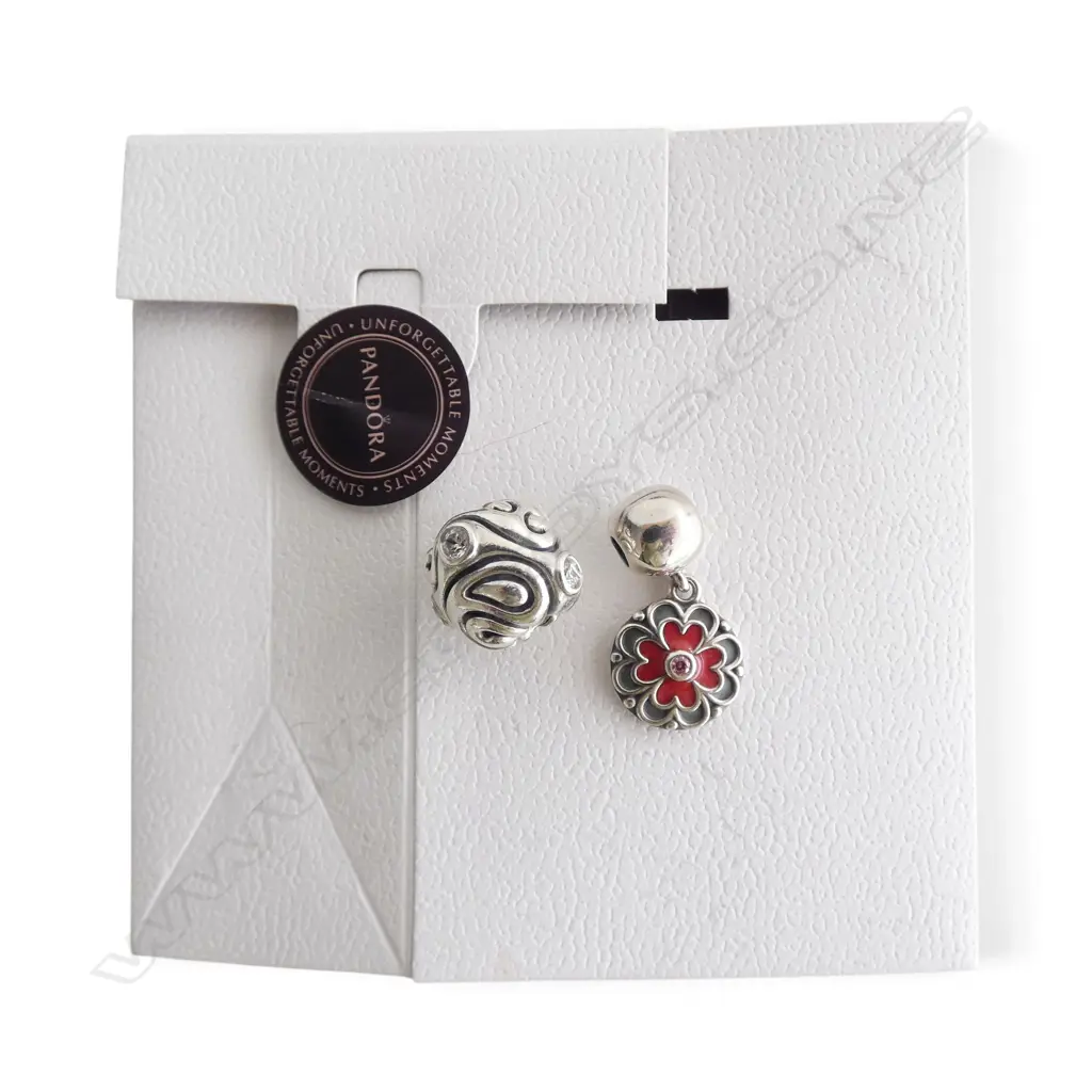 2 PANDORA SILVER CHARMS 1 w flower pendant Image 1++