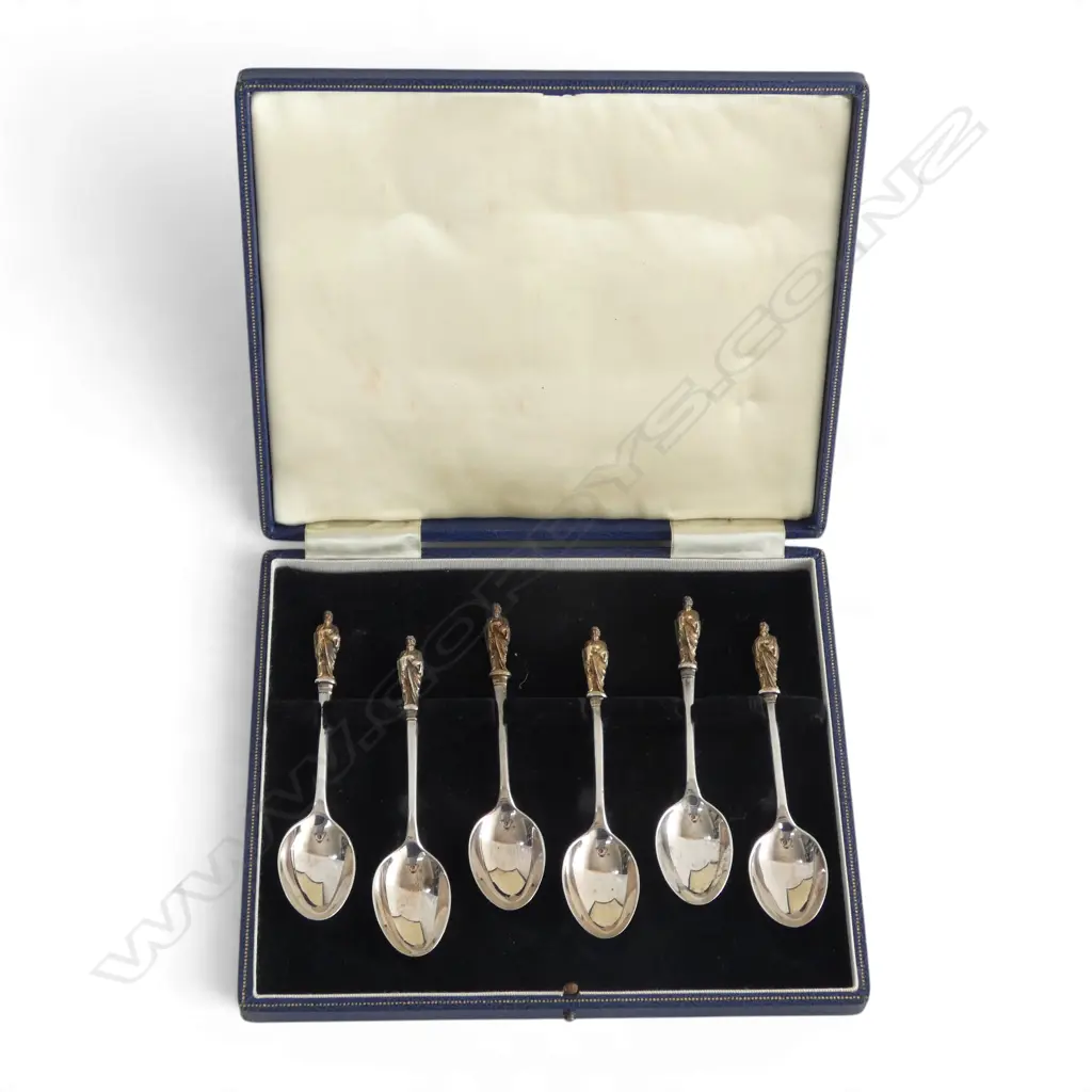 CASED SET OF 6 STG SILVER APOSTLE SPOONS, BIRMINGHAM 1956, 83gms Image 1++