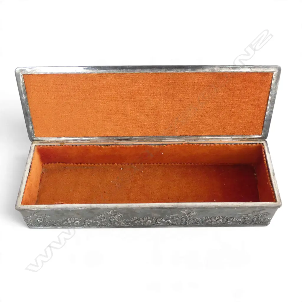 VICTORIAN SILVER PLATED FLORAL GLOVE BOX, HOMAN USA, & 4 WMF DINNER FORKS, L.310mm W.100mm, H.60mm Image 1++