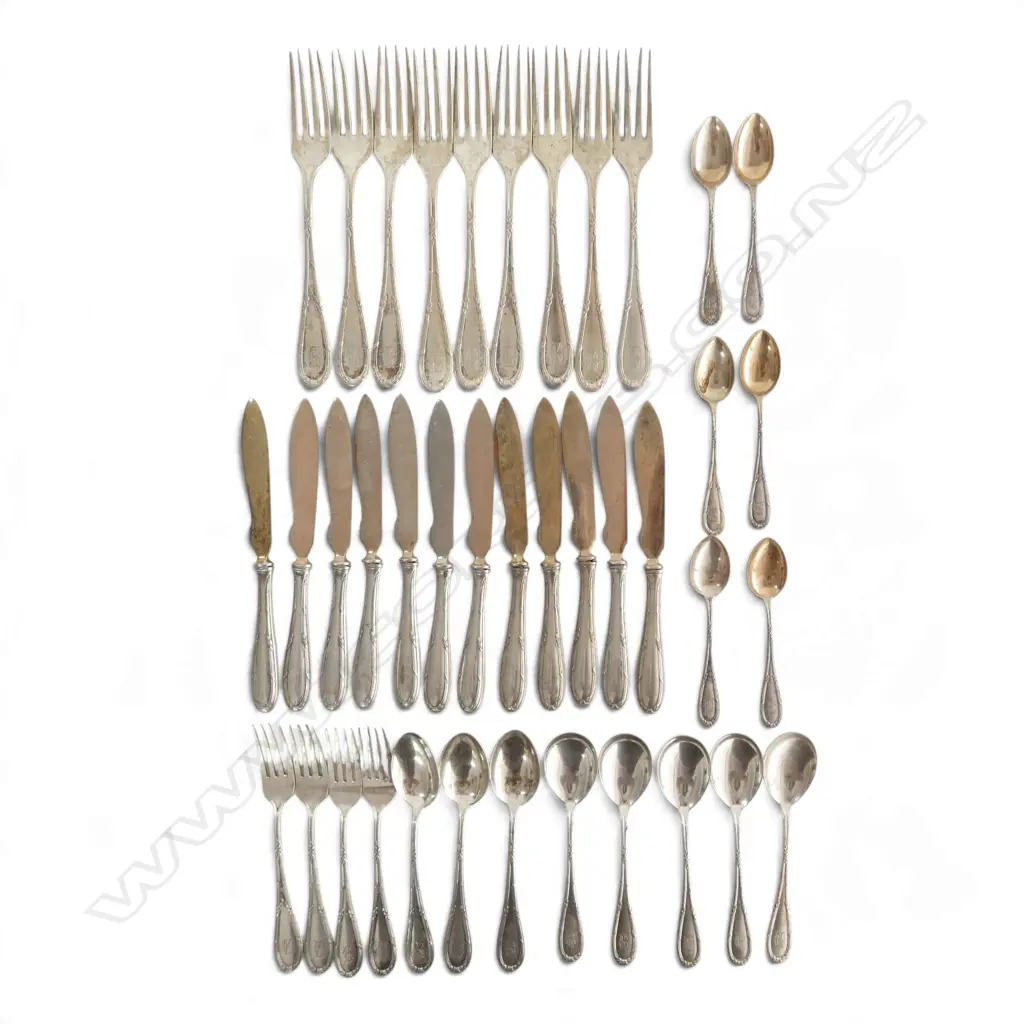 27 .800 GERMAN SILVER UTENSILS 721gms + 12 .800 SILVER BLADE & HANDLE KNIVES Image 1++