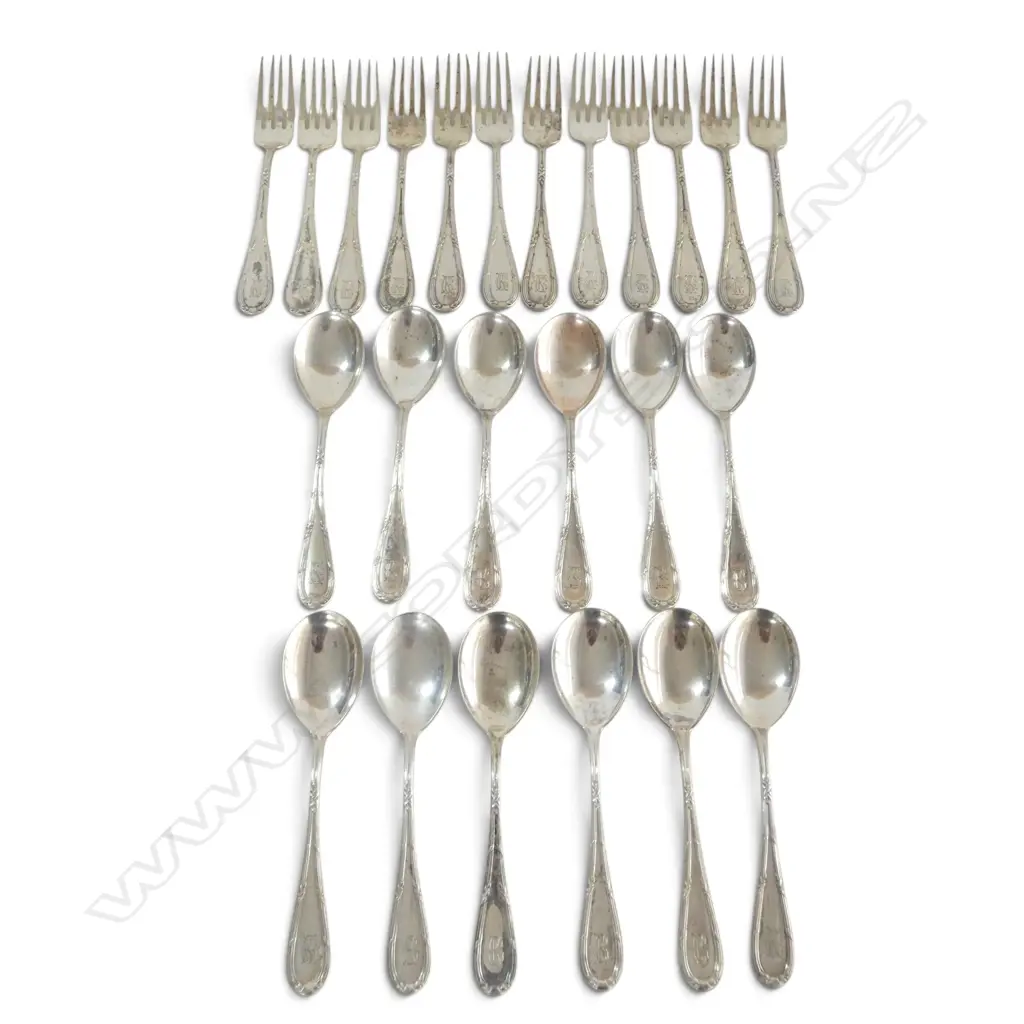24 .800 GERMAN SILVER DESERT FORKS & SPOONS 534gms Image 1++