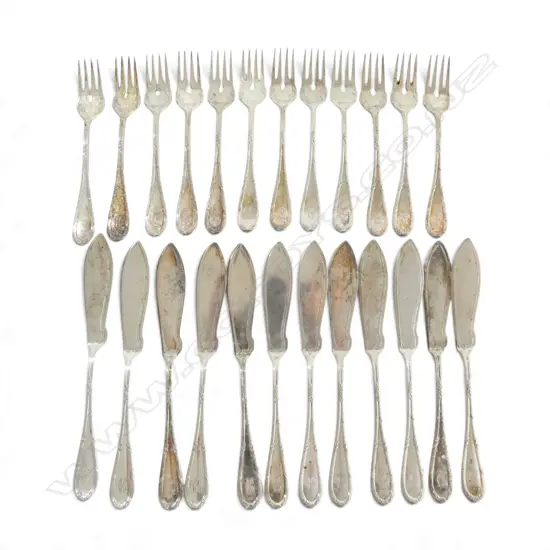 24 .800 GERMAN SILVER FISH KNIVES & FORKS 1115gms