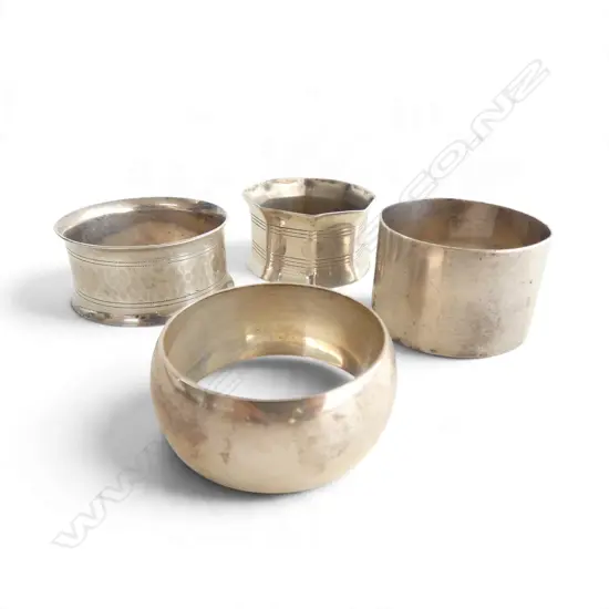 4 STG SILVER NAPKIN RINGS, NO INITIALS, SILVER STAMPS, 97gms
