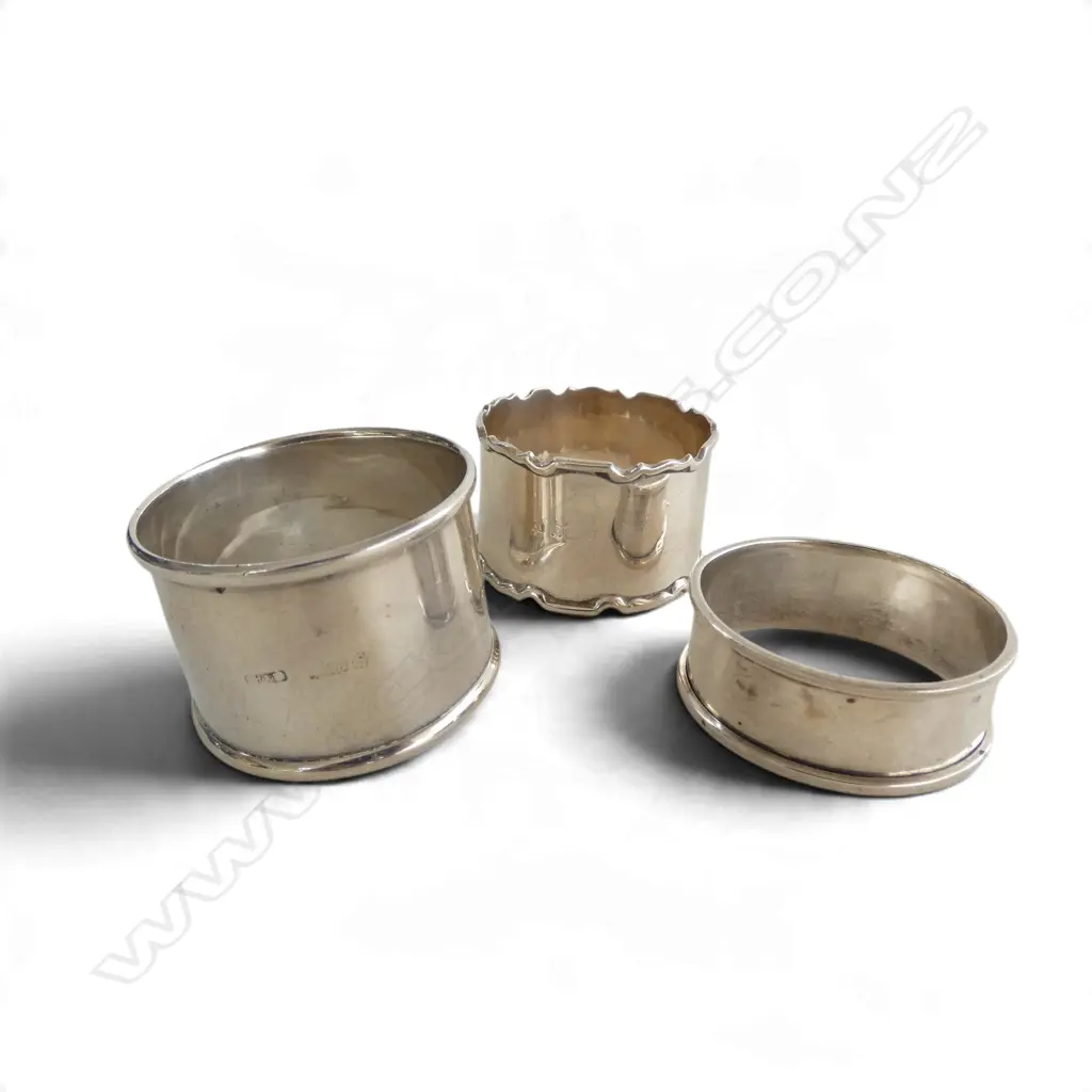 3 PLAIN STG SILVER NAPKIN RINGS, B'HAM HALLMARKS, 43gms Image 1++