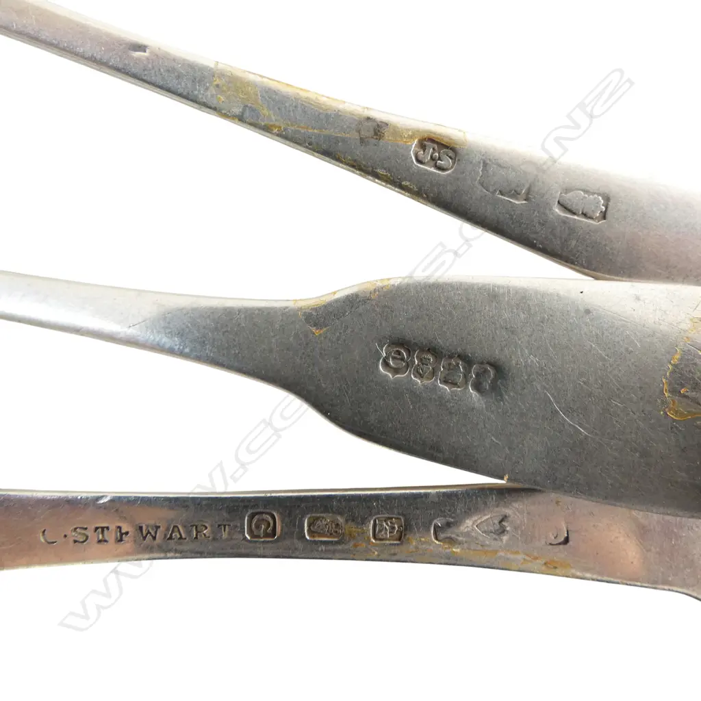 FIVE 19thC STG SILVER DESERT & TEASPOONS, UK & IRISH HALLMARKS, SOME WEAR, 125gms, L.135-165mm   Image 1++