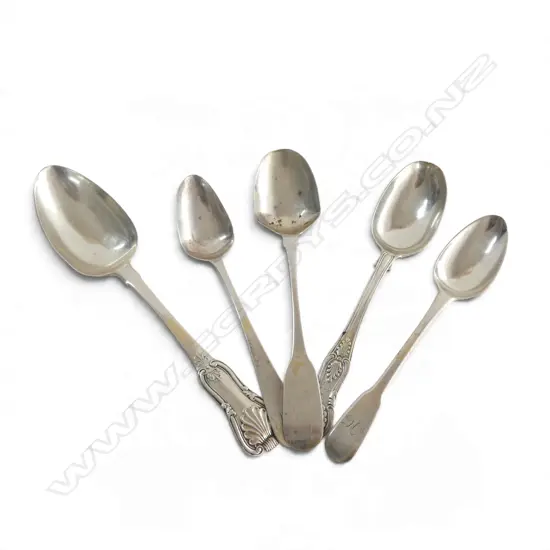 FIVE 19thC STG SILVER DESERT & TEASPOONS, UK & IRISH HALLMARKS, SOME WEAR, 125gms, L.135-165mm  