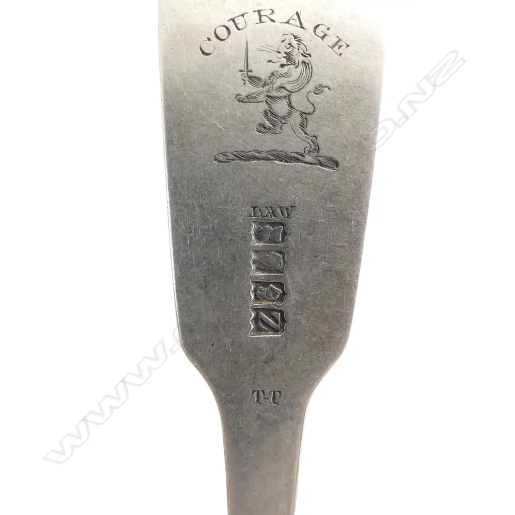 5 PCS STG SILVER - 2 GEO.IV FORKS DUBLIN 1810 & 3 WM.IV SPOONS DUBLIN 1834, ENGRAVED CREST, 164gms, SOME WEAR, L.170m Image 1++
