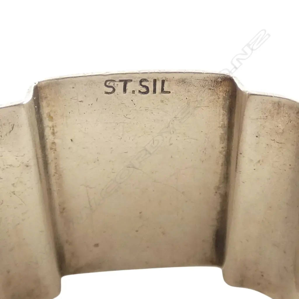 6 STG SILVER NAPKIN RINGS W. INITIALS/NAMES, SILVER STAMPS, 141gms Image 1++